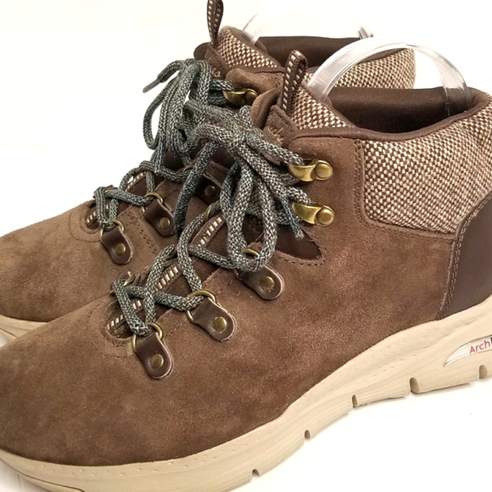 Skechers Chocolate Suede & Sweater Knit Arch Fit Extraordinary Ankle Boots- 7.5